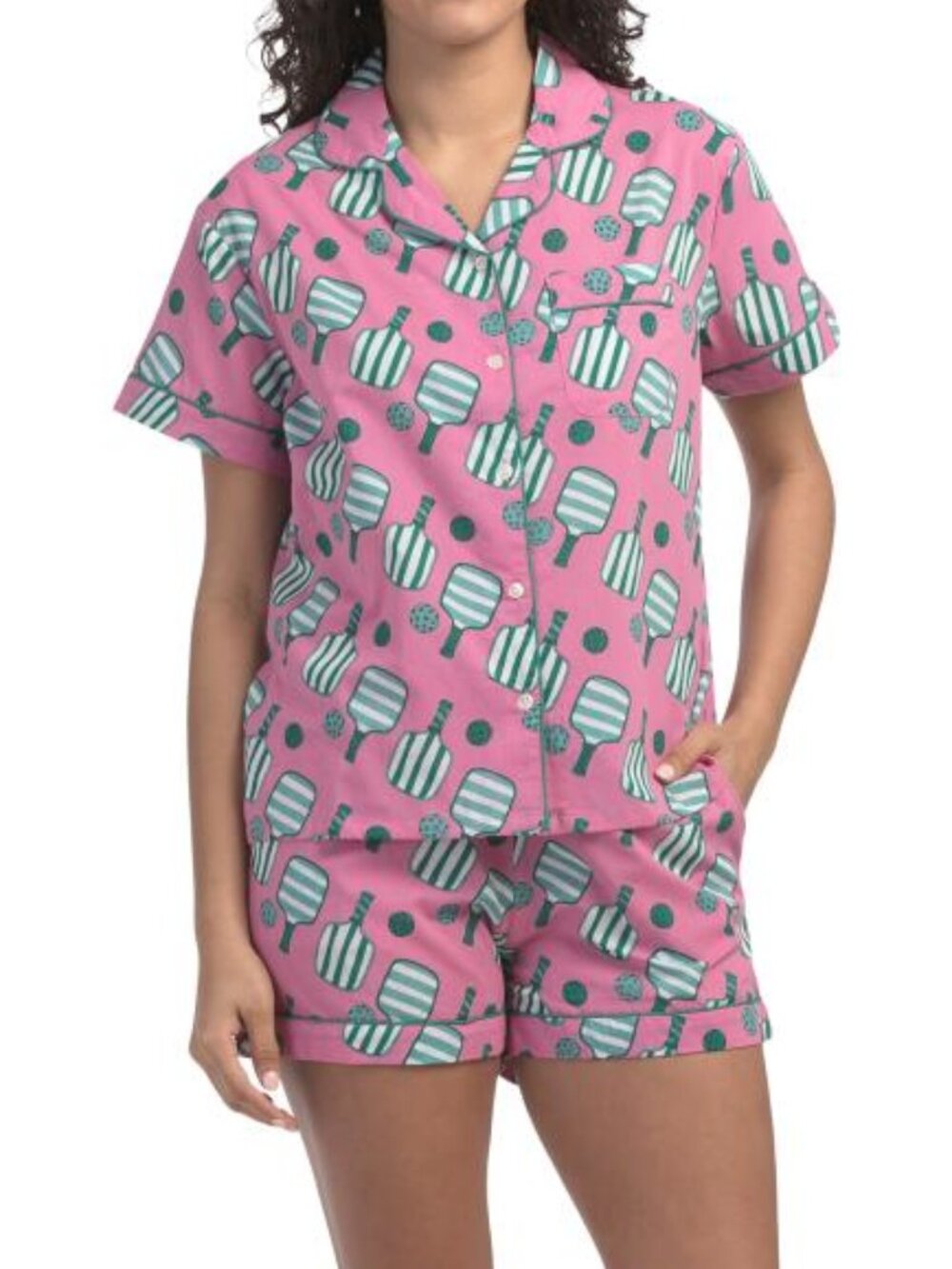 NWT MAHOGANY 2pc Cotton Pickleball Print Short Sleeve Top & Shorts Pajama Set L